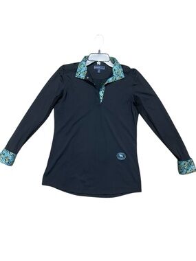 Essex Classics Women’s M LS Show Shirt Black Equestrian Riding Top Floral Trim